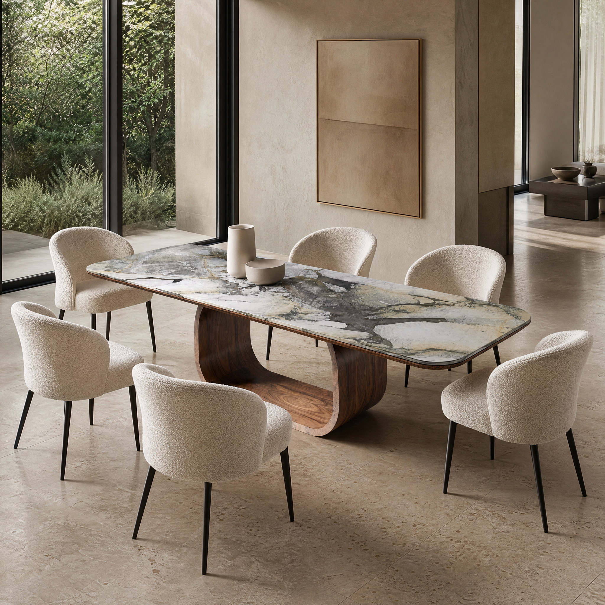 Fairfax Marble & Wood Dining Table