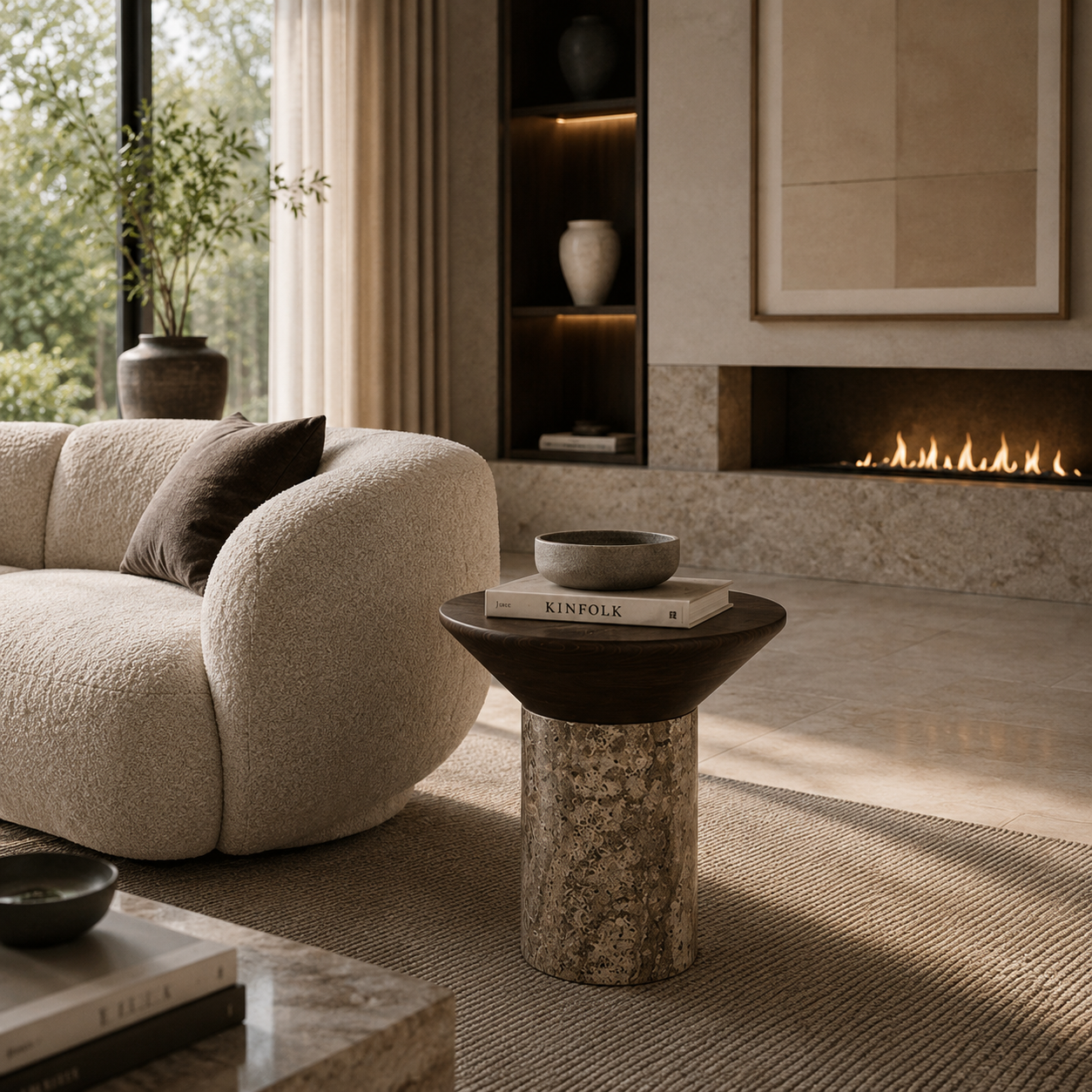 Burlington Marble & Wood Side Table