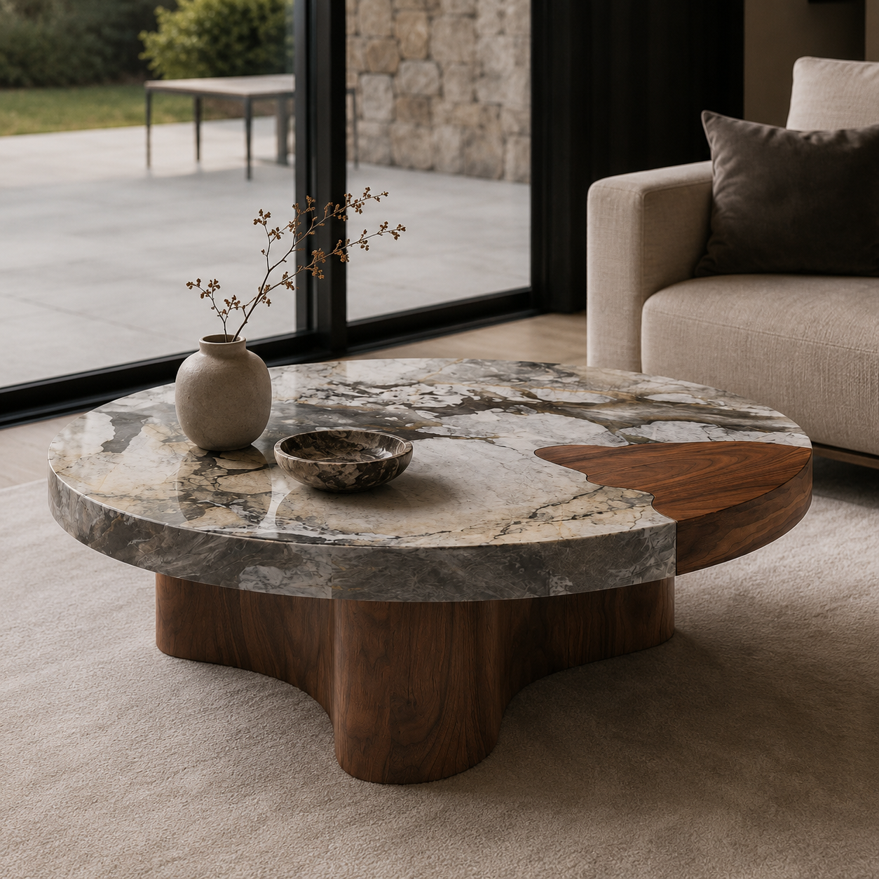Lowndes Marble & Wood Coffee Table