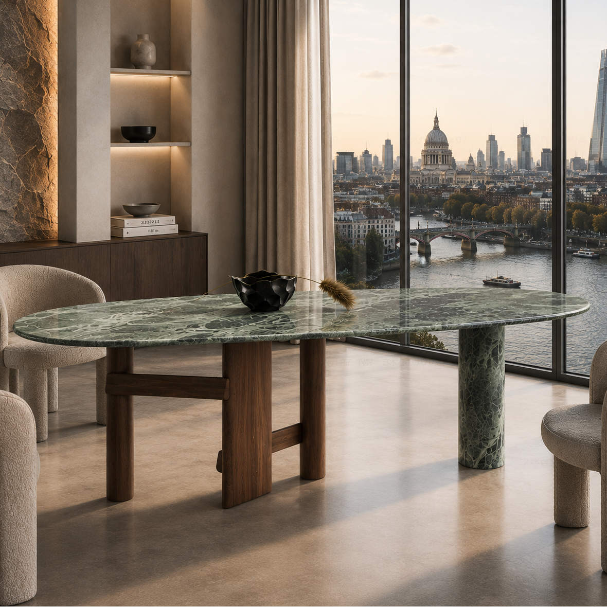 Rutland Marble & Wood Dining Table
