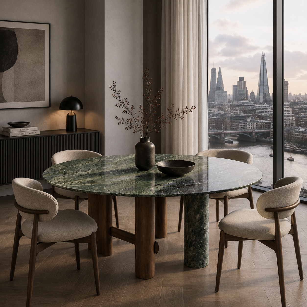 Rutland Marble & Wood Round Dining Table