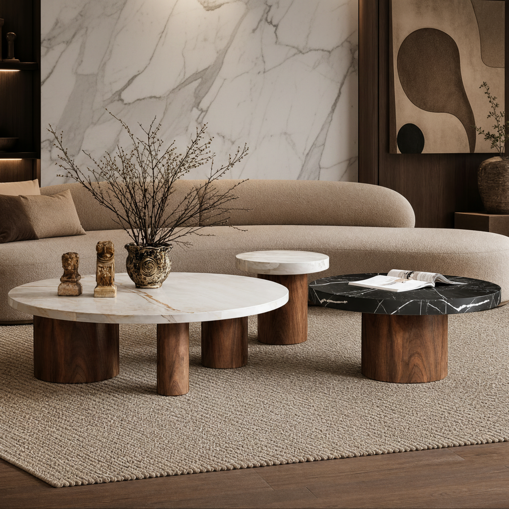 Fitzroy Marble & Wood Round Coffee Table