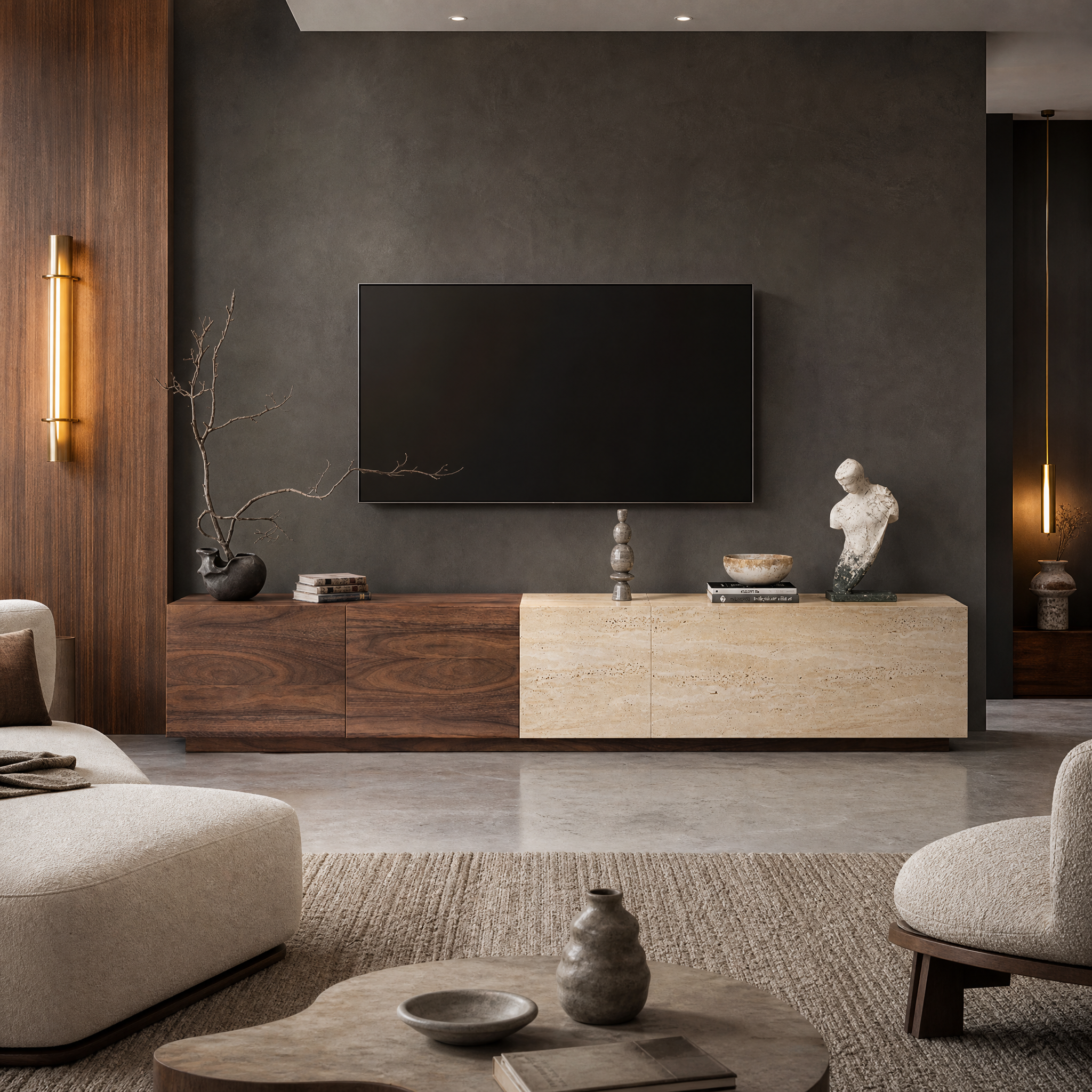 Chesterfield Marble & Wood TV Unit