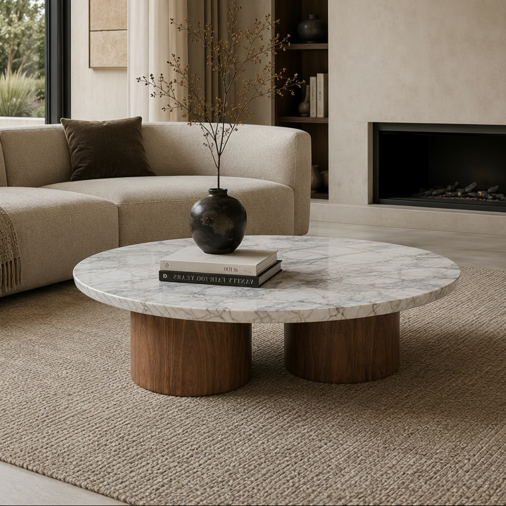 Balfour Round Marble & Wood Coffee Table