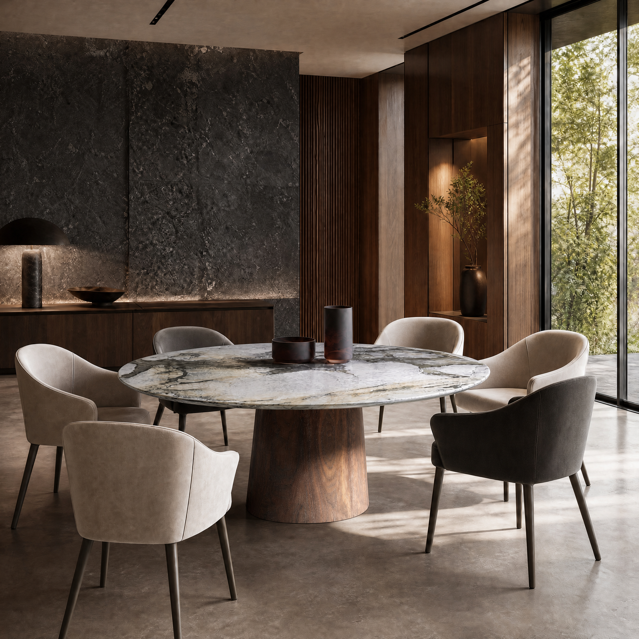 Wimpole Marble & Wood Round Dining Table