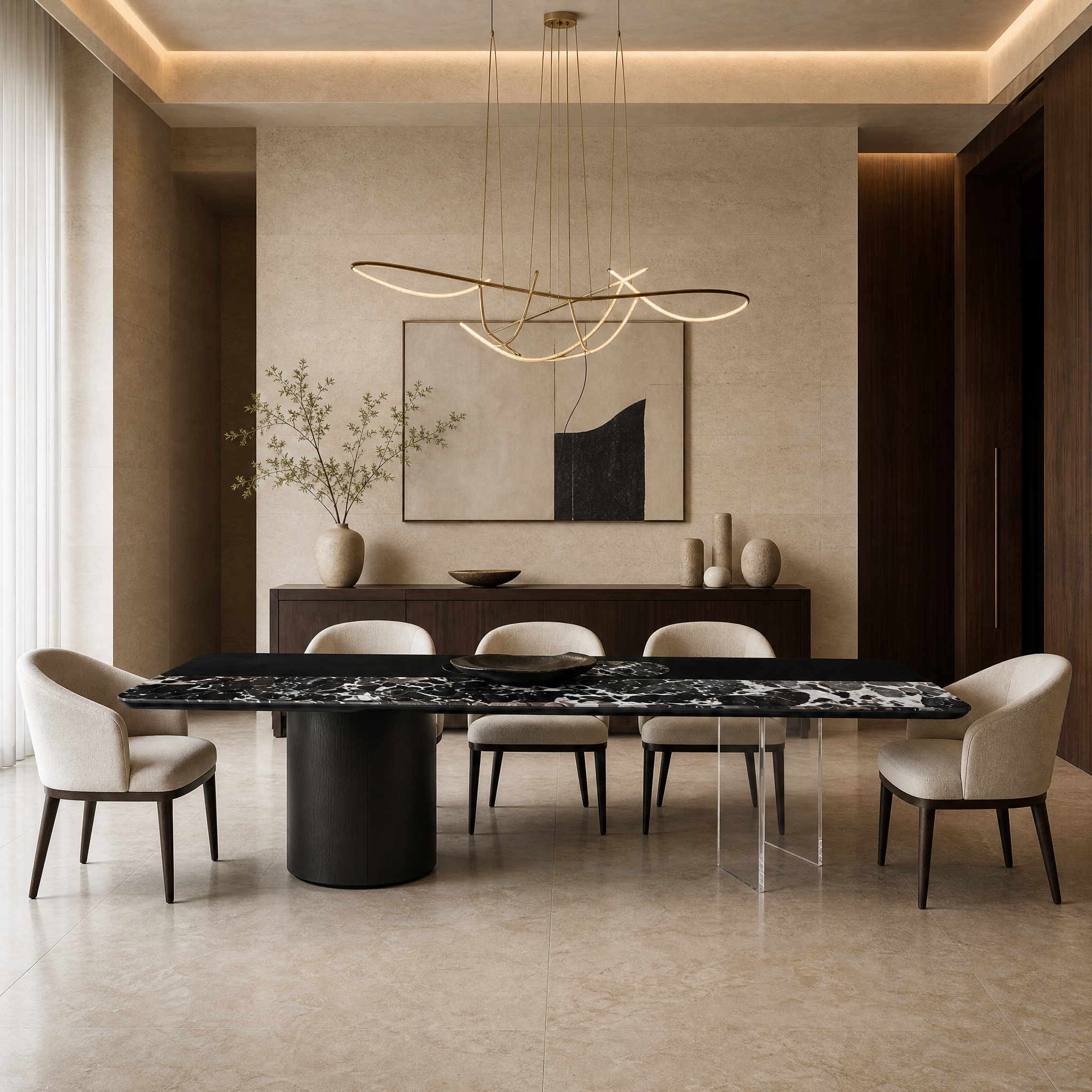 Arlington Marble & Wood Dining Table
