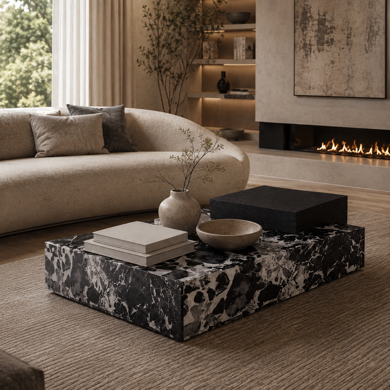 Audley Marble & Wood Coffee Table