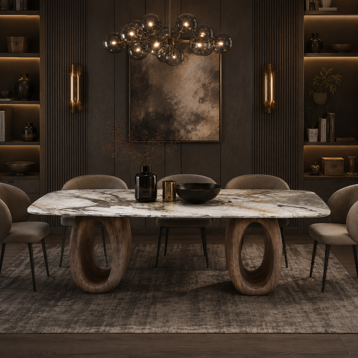 Audley Marble & Wood Dining Table