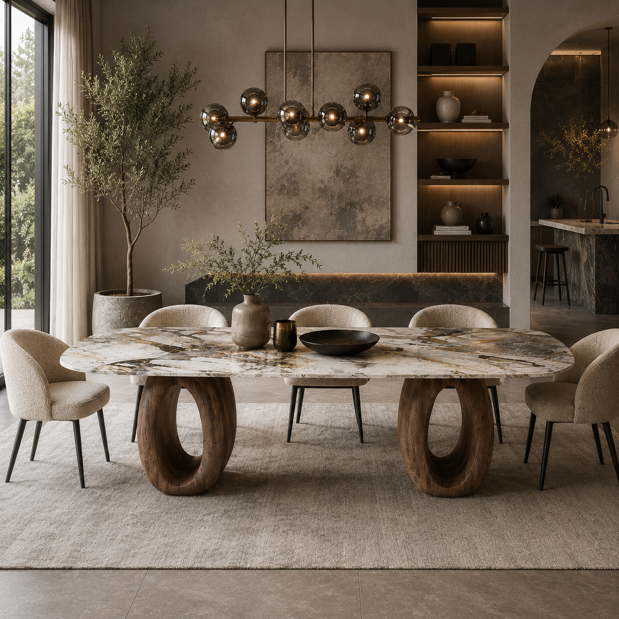 Audley Marble & Wood Dining Table