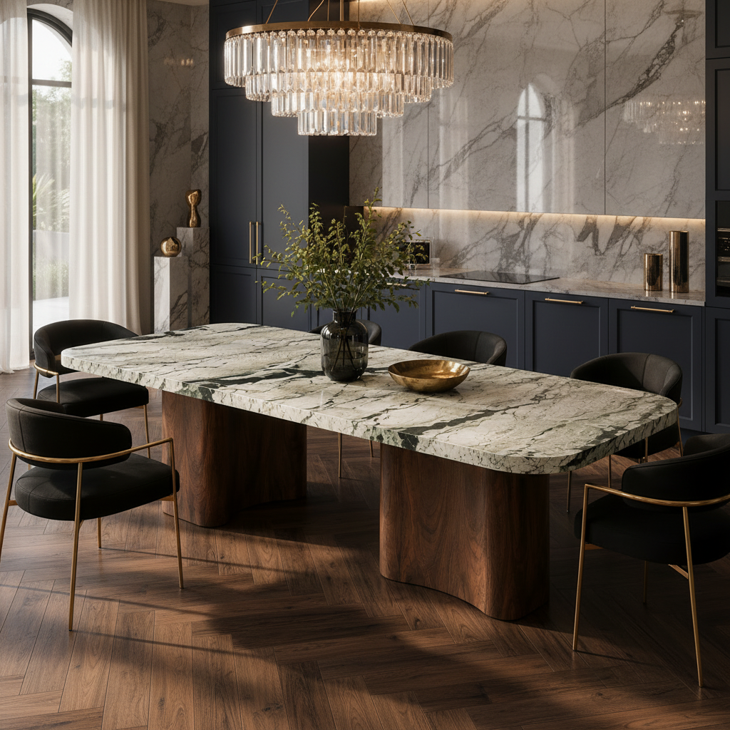 Belvedere Marble & Wood Dining Table