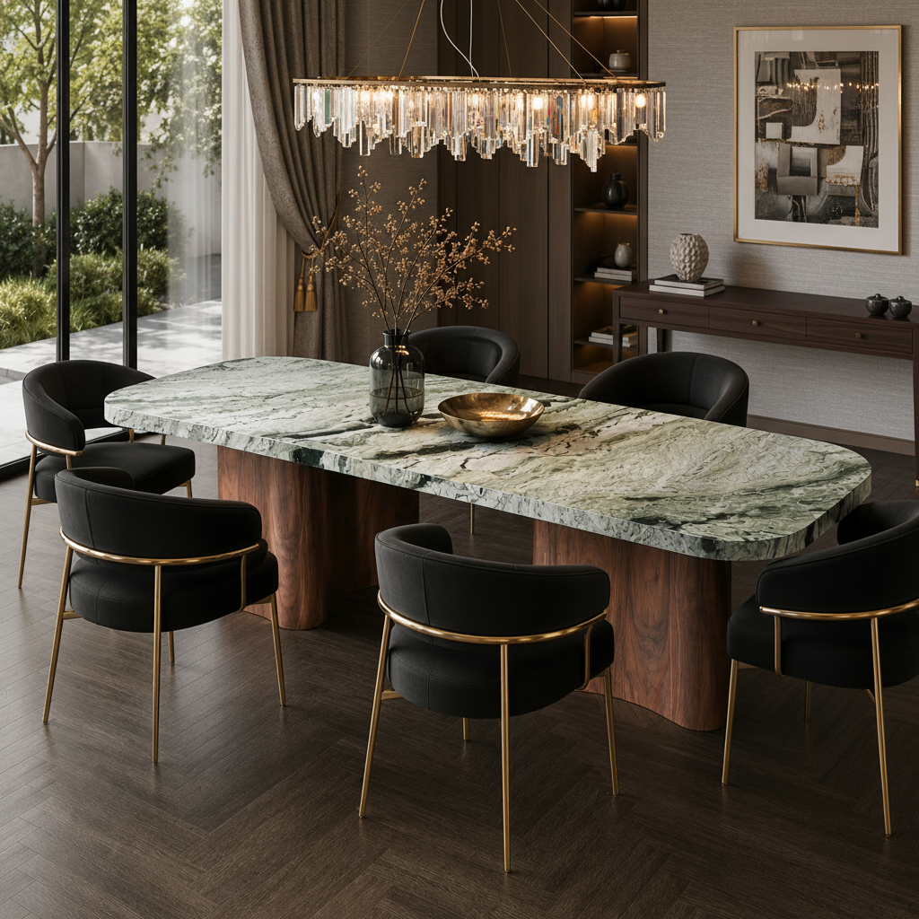 Belvedere Marble & Wood Dining Table