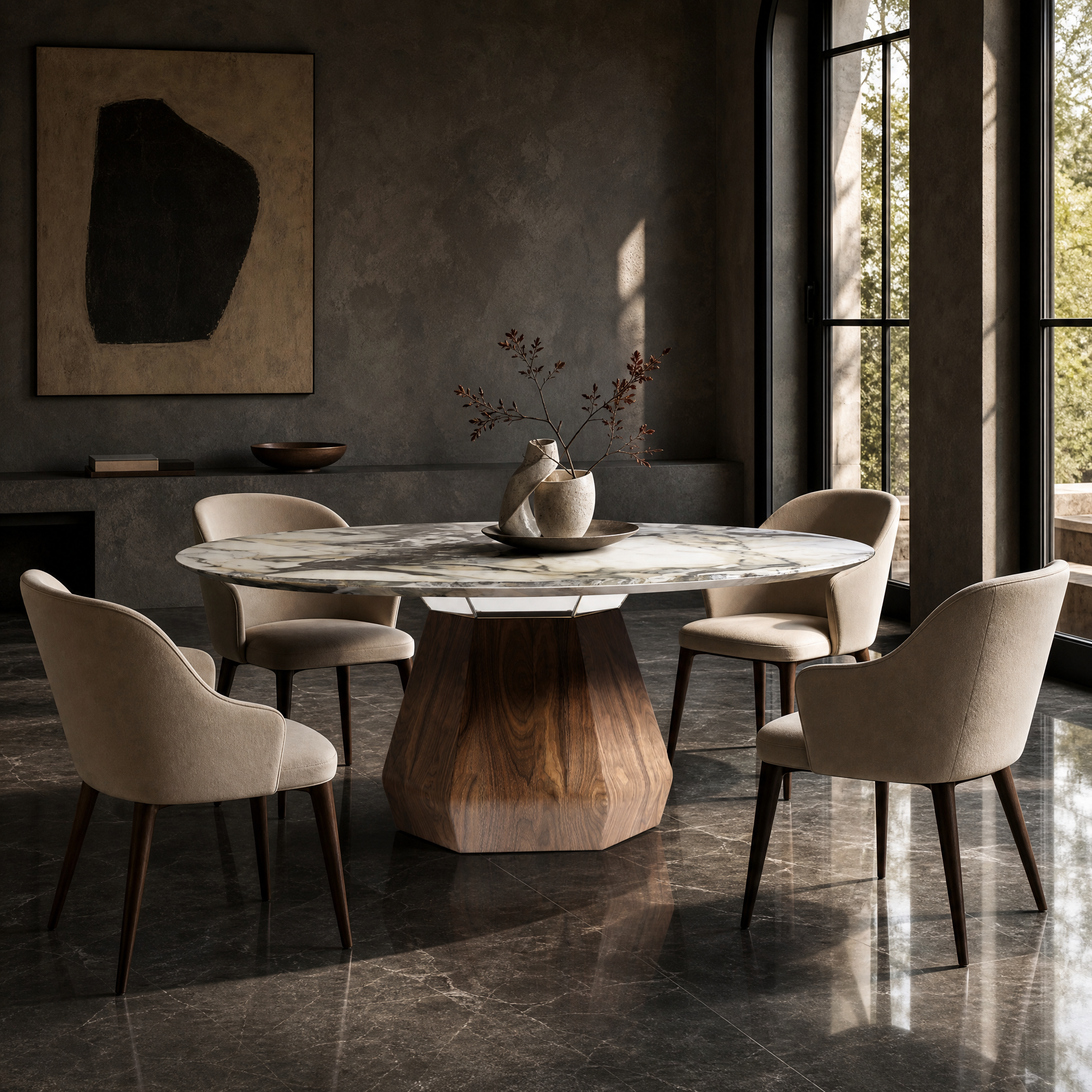 Darnley Marble & Wood Dining Table