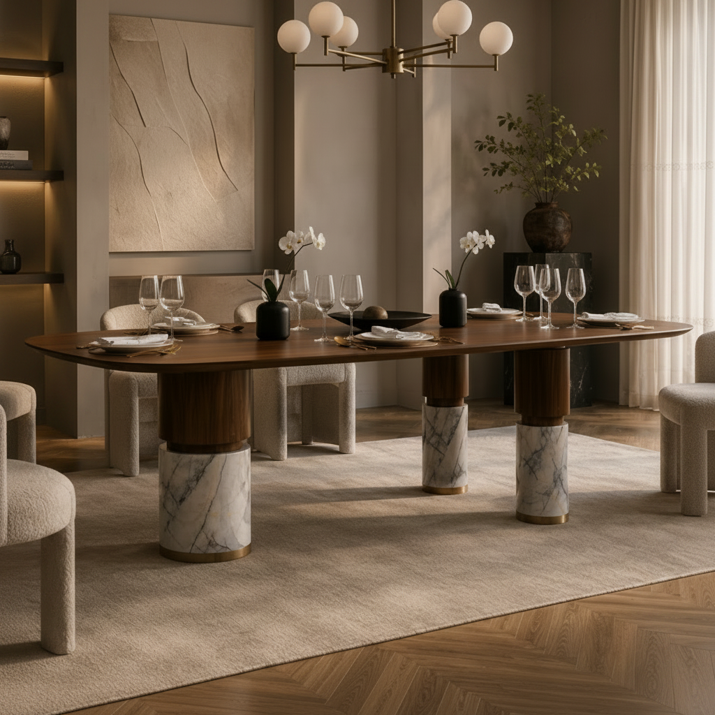 Harcourt Marble & Wood Dining Table