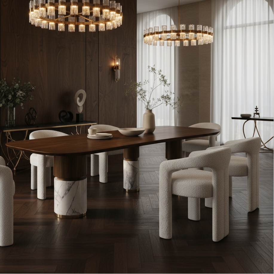 Harcourt Marble & Wood Dining Table