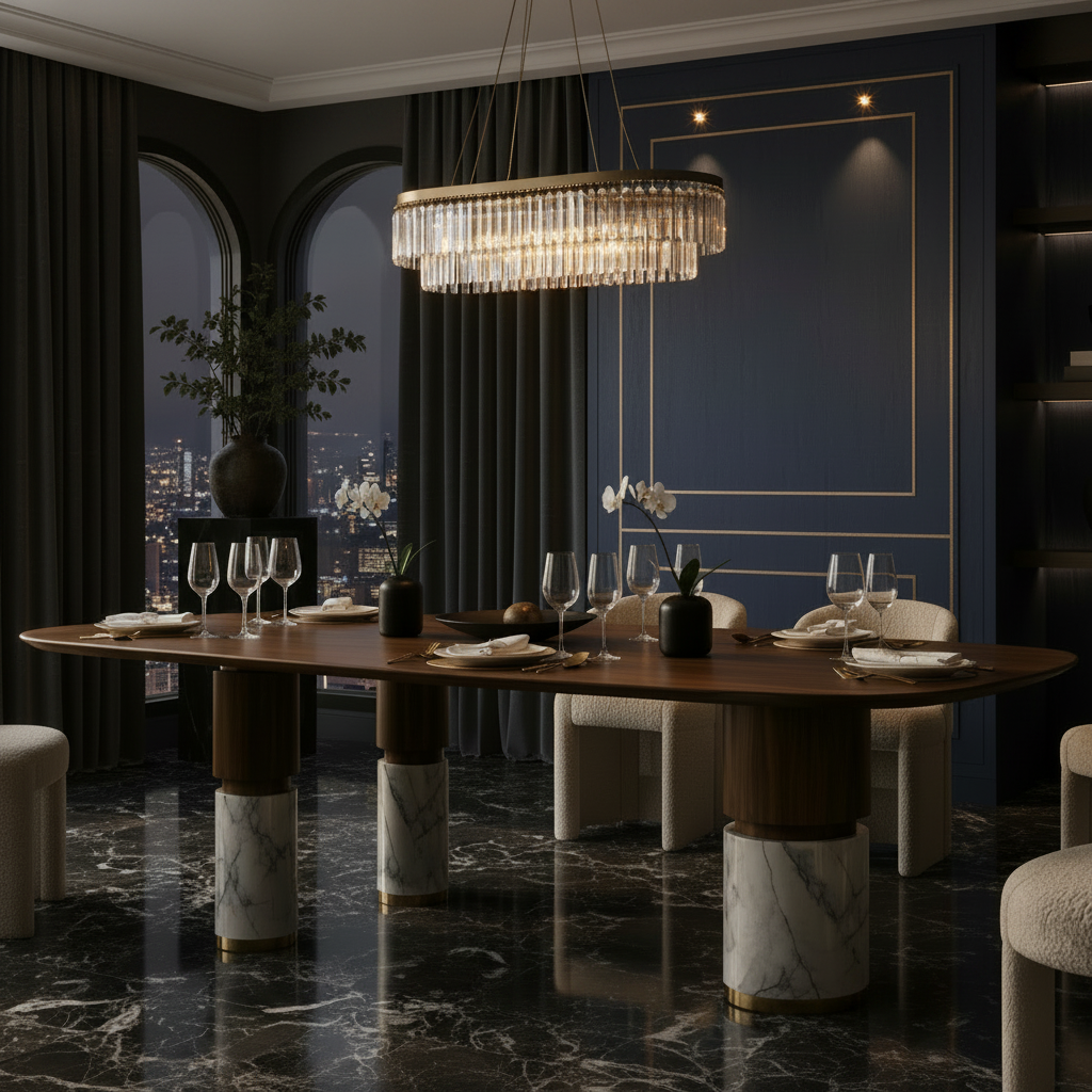 Harcourt Marble & Wood Dining Table