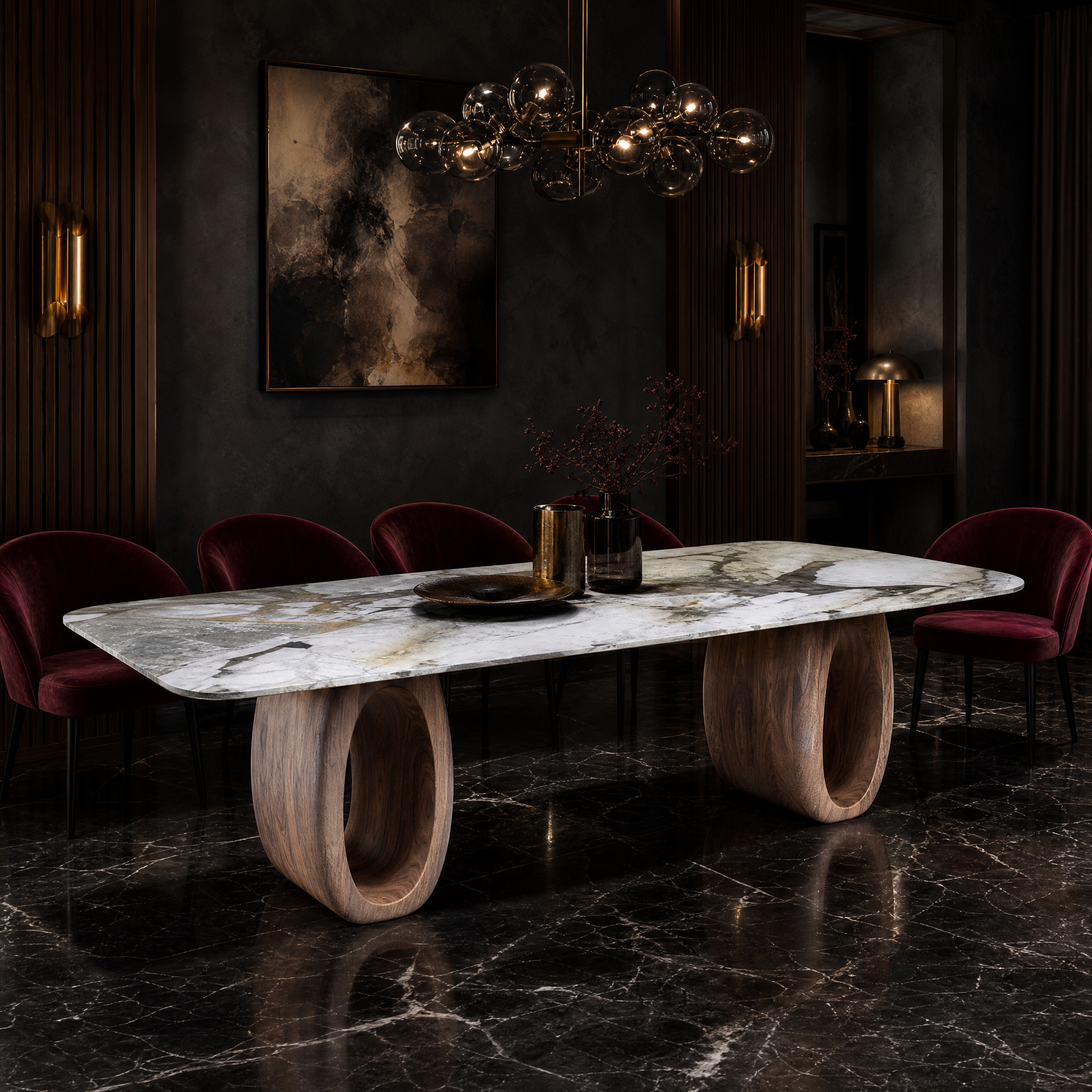 Audley Marble & Wood Dining Table