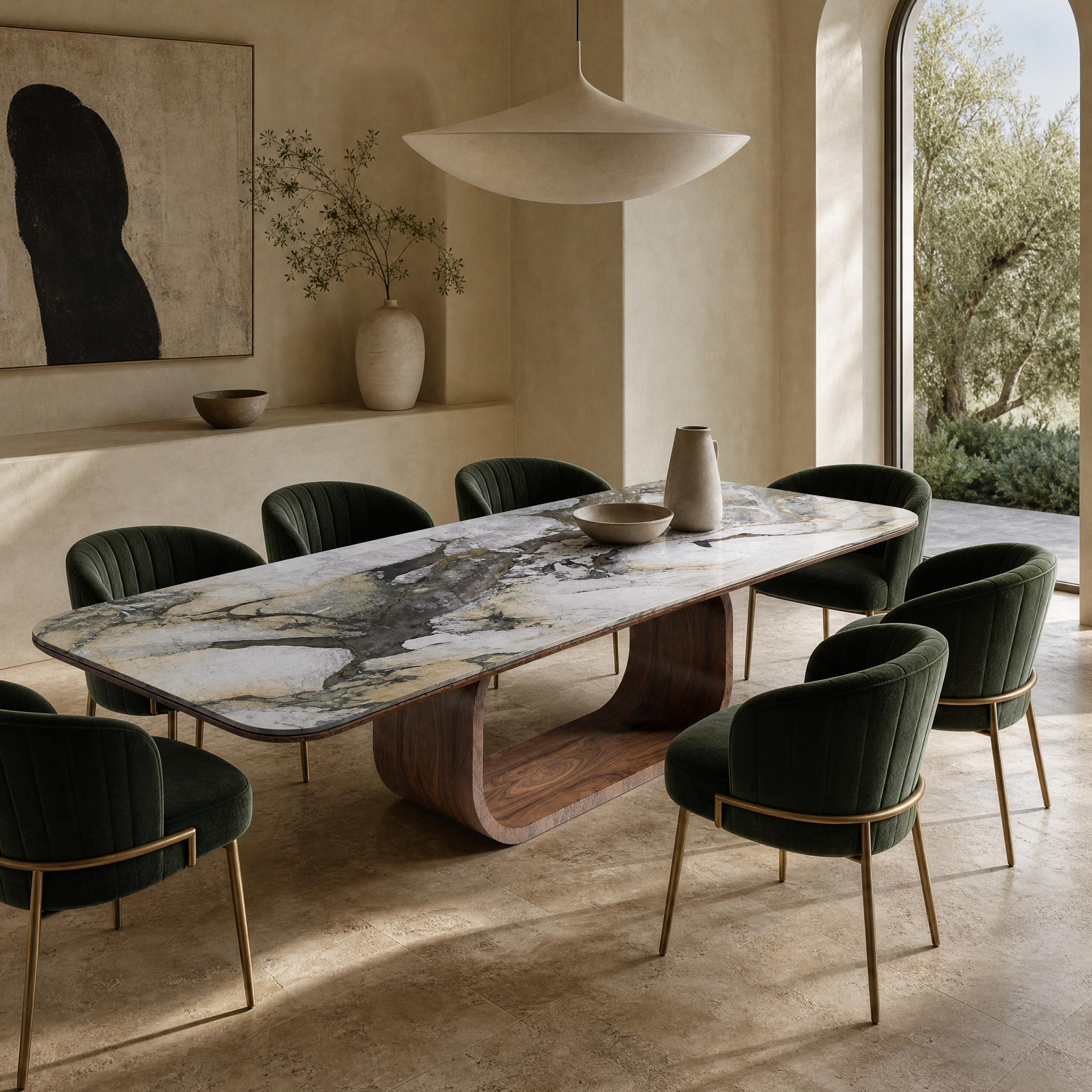 Fairfax Marble & Wood Dining Table