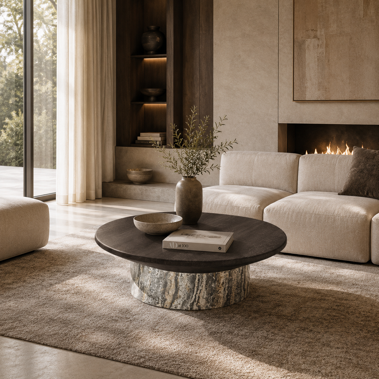 Burlington Marble & Wood Coffee Table