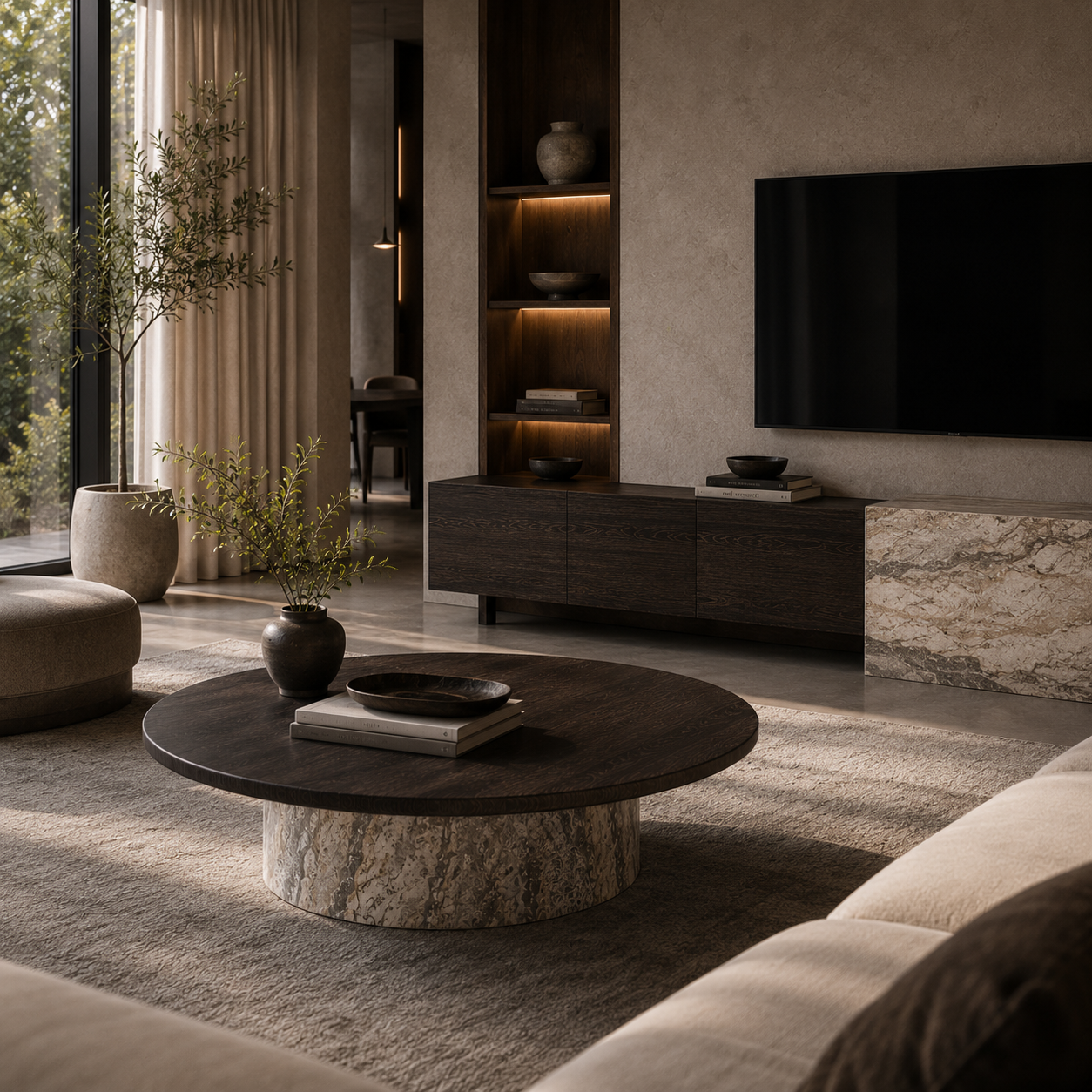 Burlington Marble & Wood Coffee Table