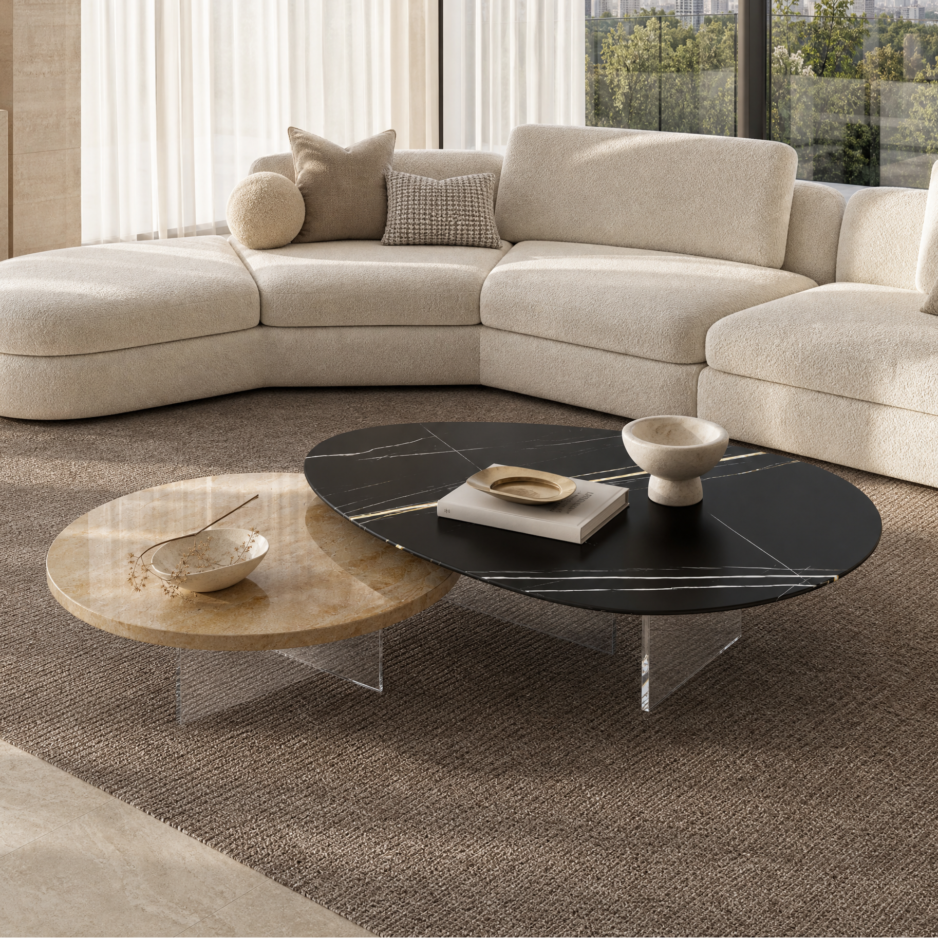 Chesterfield Marble & Wood Coffee Table