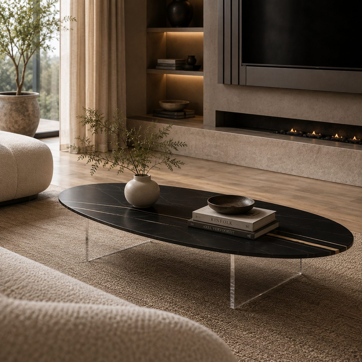 Chesterfield Marble & Wood Coffee Table