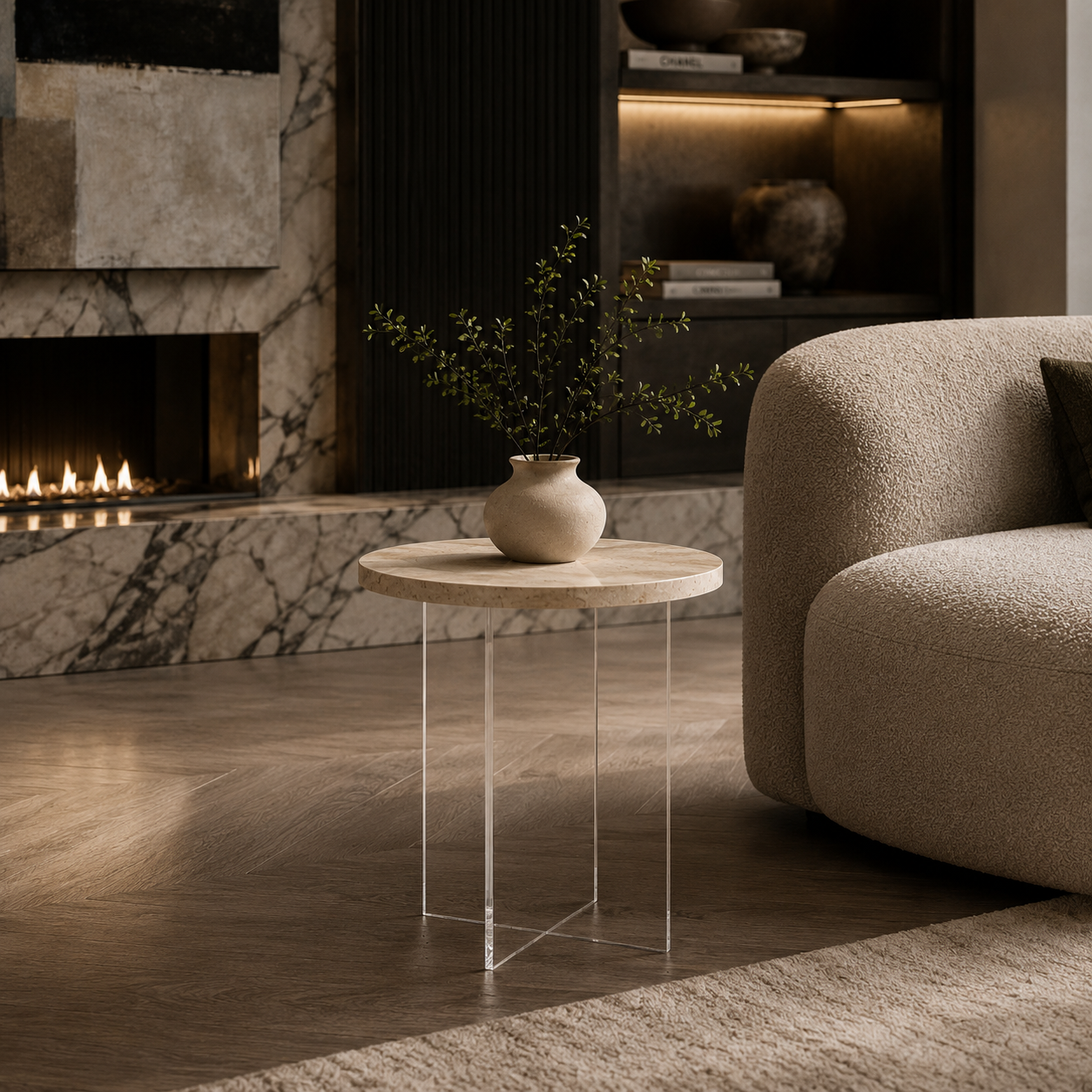 Chesterfield Marble & Wood Side Table