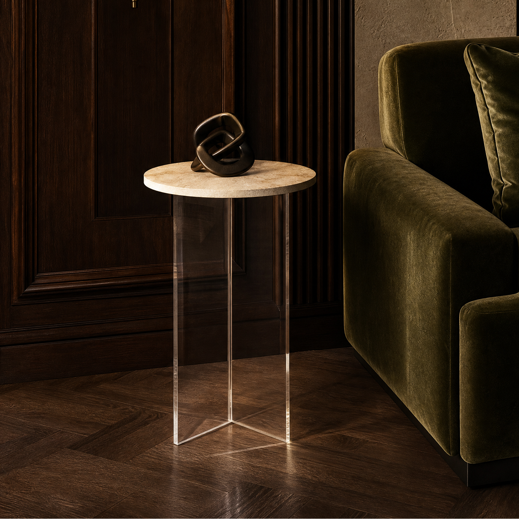 Chesterfield Marble & Wood Side Table