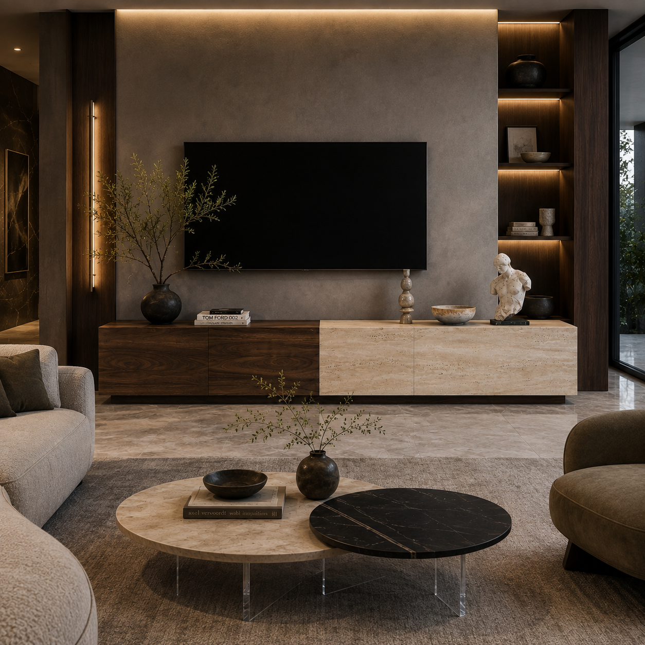 Chesterfield Marble & Wood TV Unit