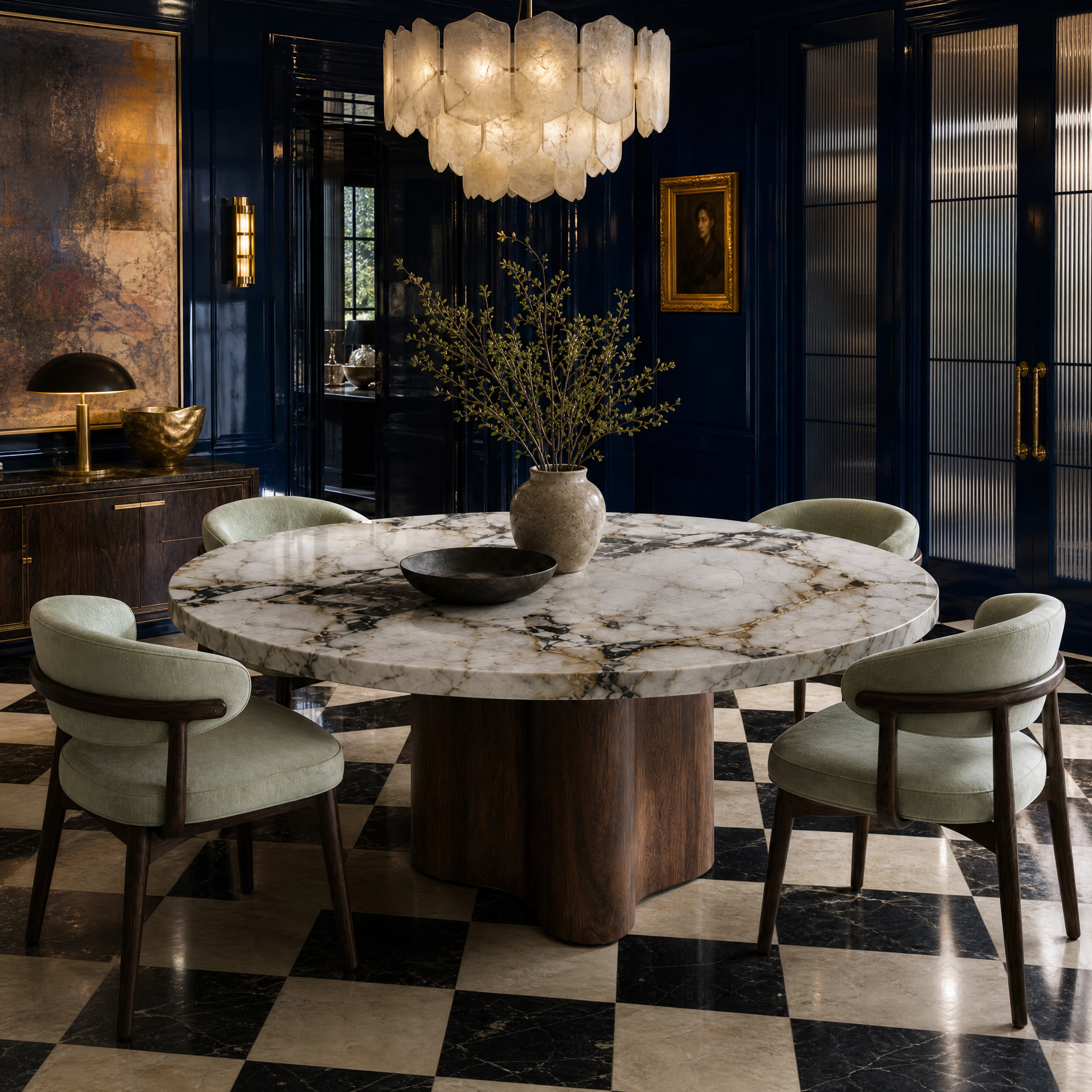 Corbett Marble & Wood Round Dining Table