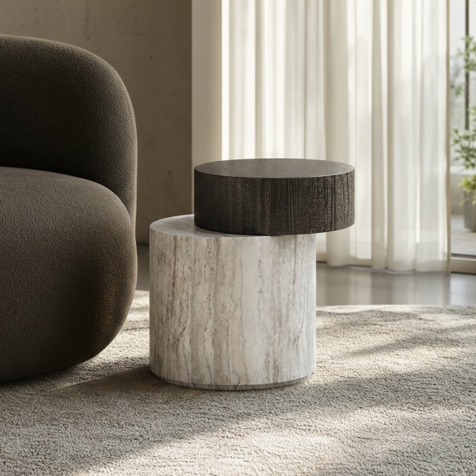 Montagu Marble & Wood Side Table