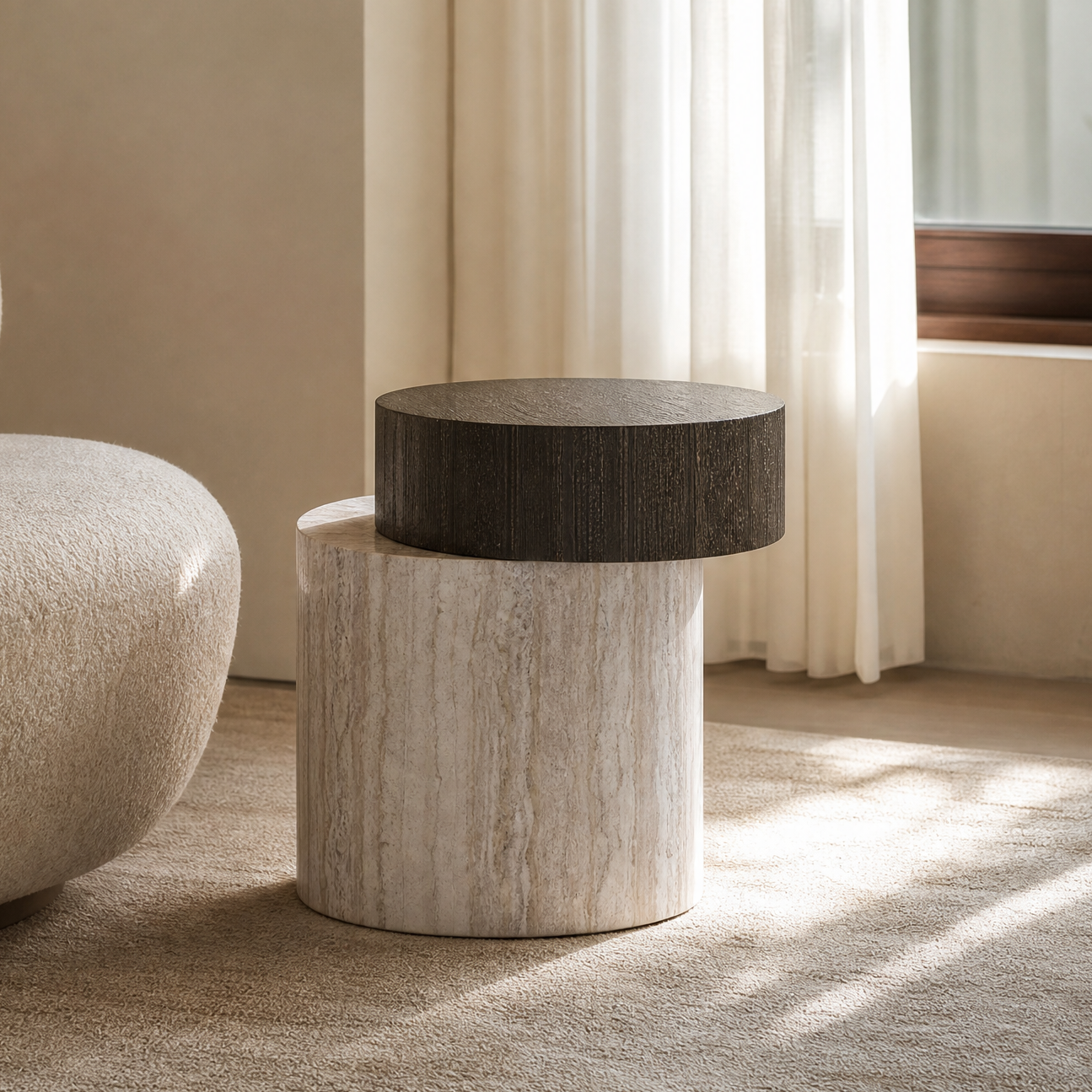Montagu Marble & Wood Side Table