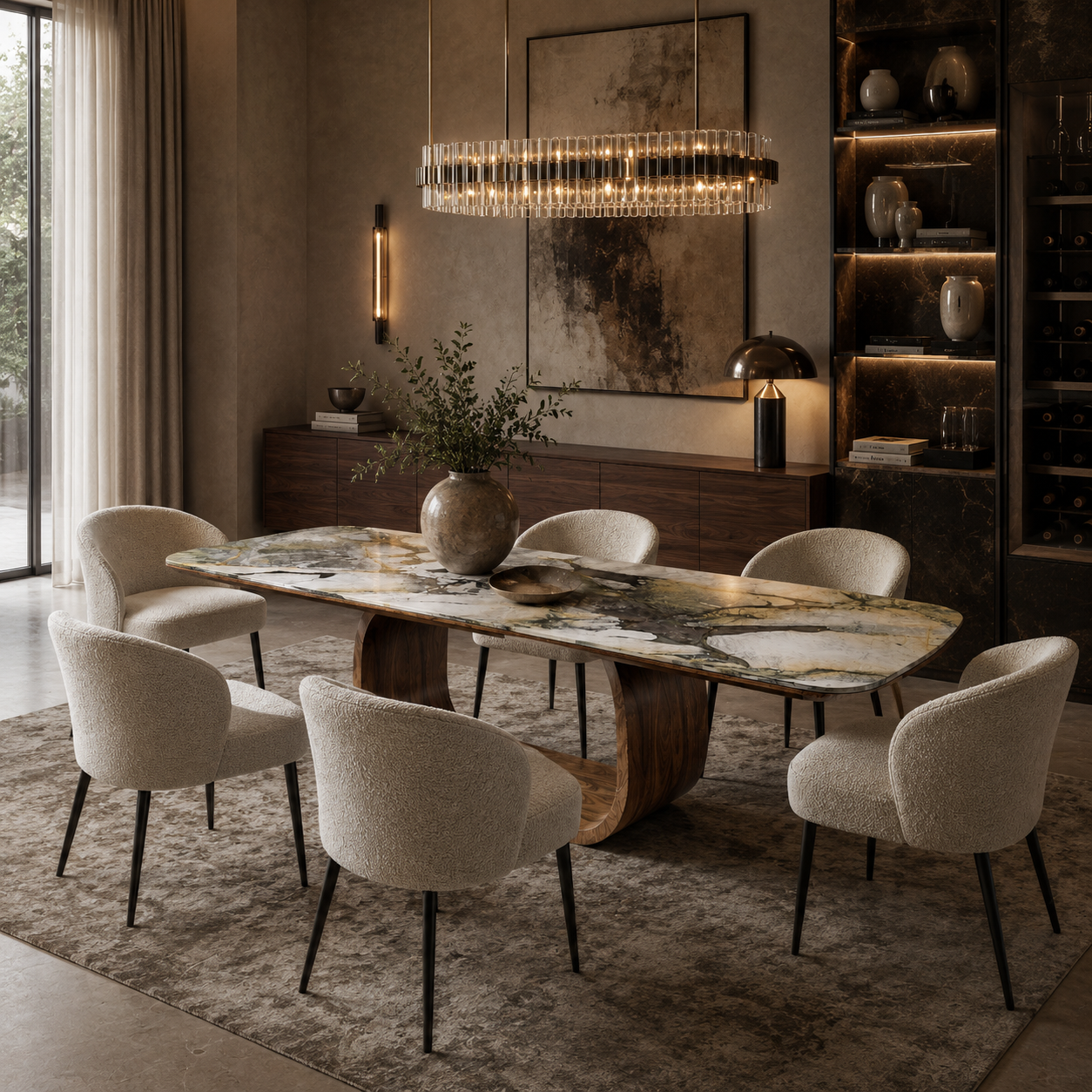 Fairfax Marble & Wood Dining Table