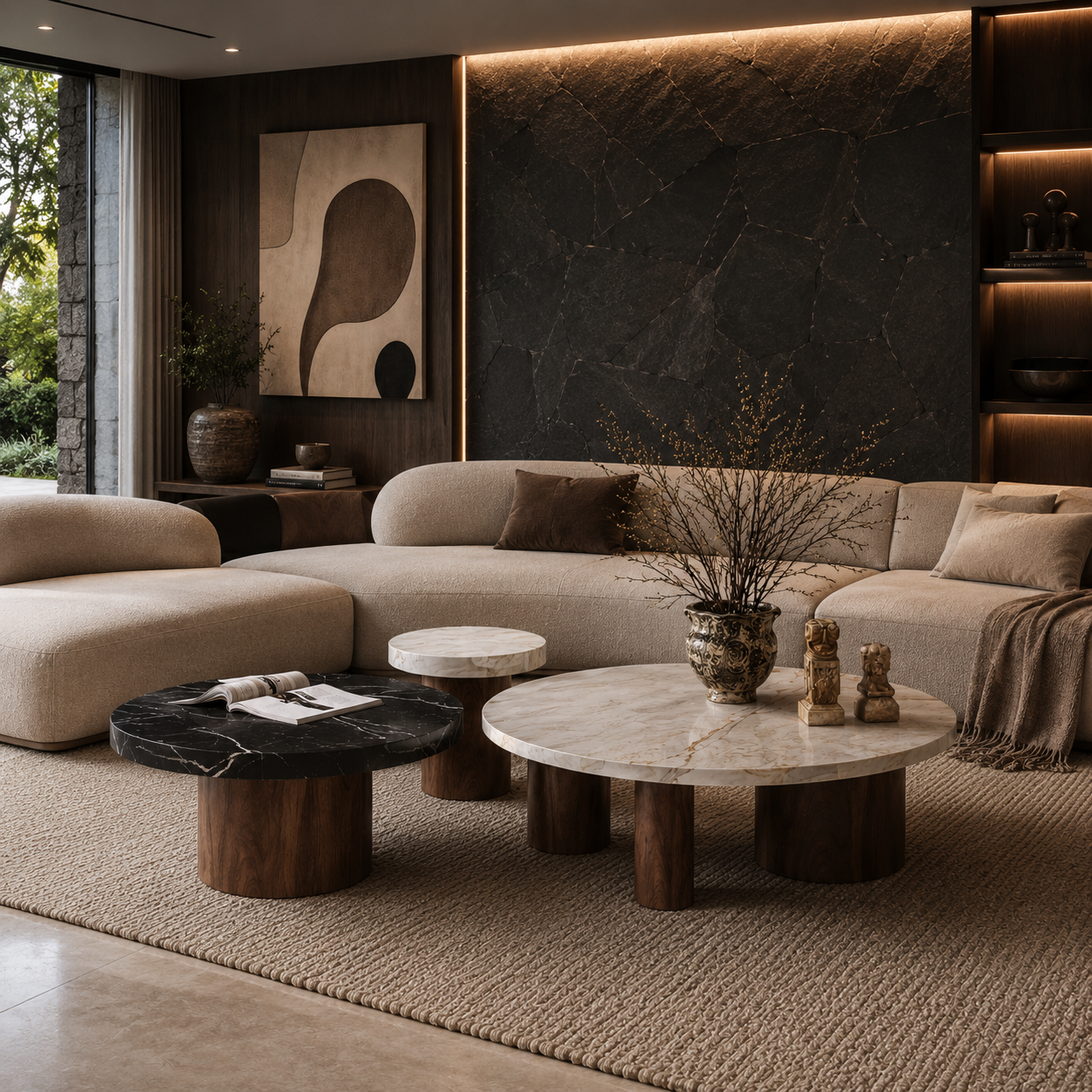 Fitzroy Marble & Wood Round Coffee Table