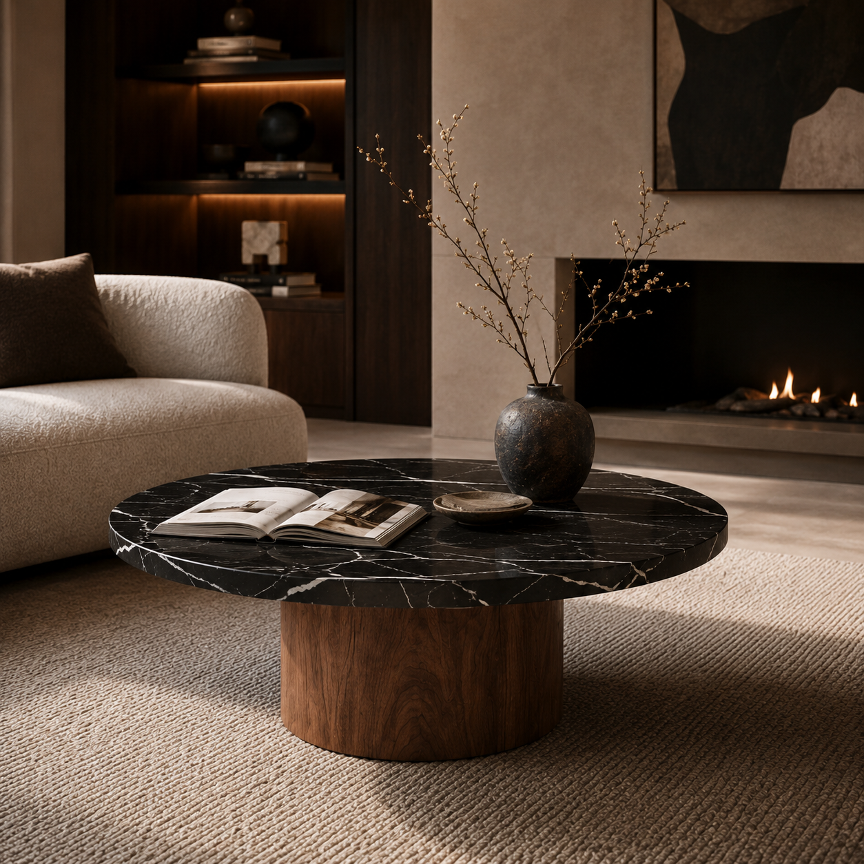 Fitzroy Marble & Wood Round Coffee Table