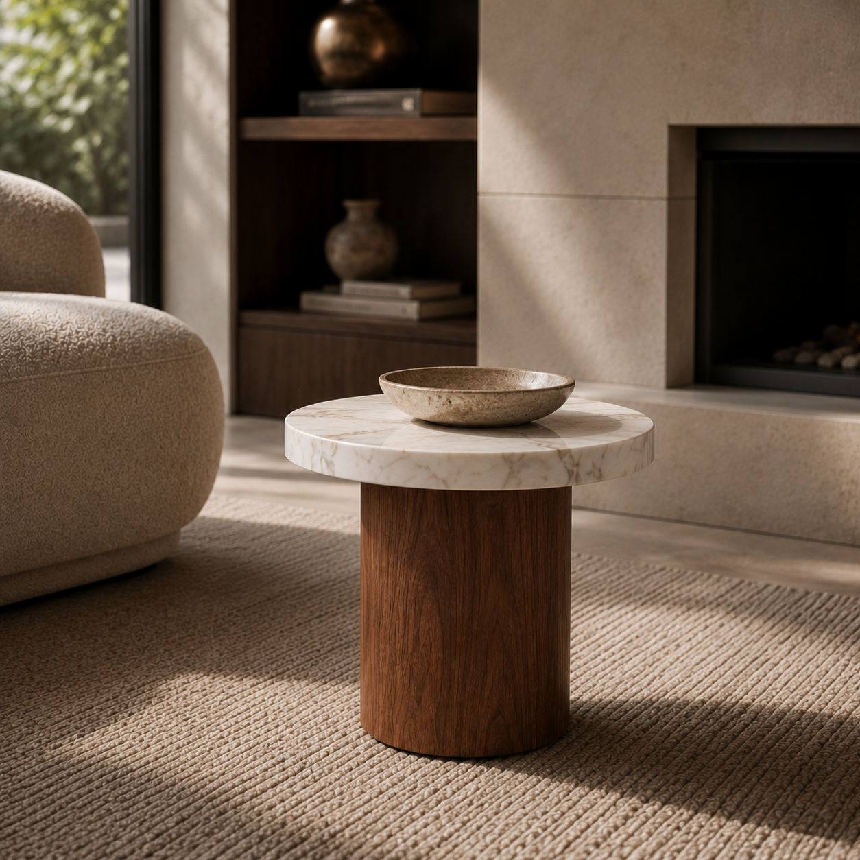 Fitzroy Marble & Wood Round Coffee Table