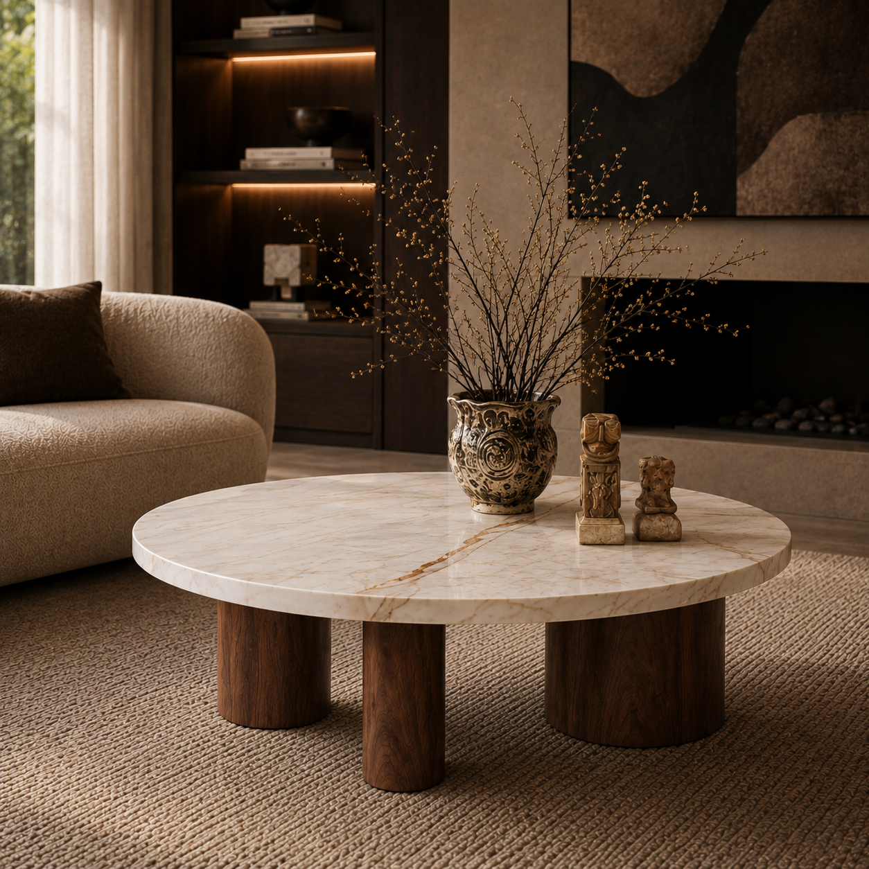Fitzroy Marble & Wood Round Coffee Table