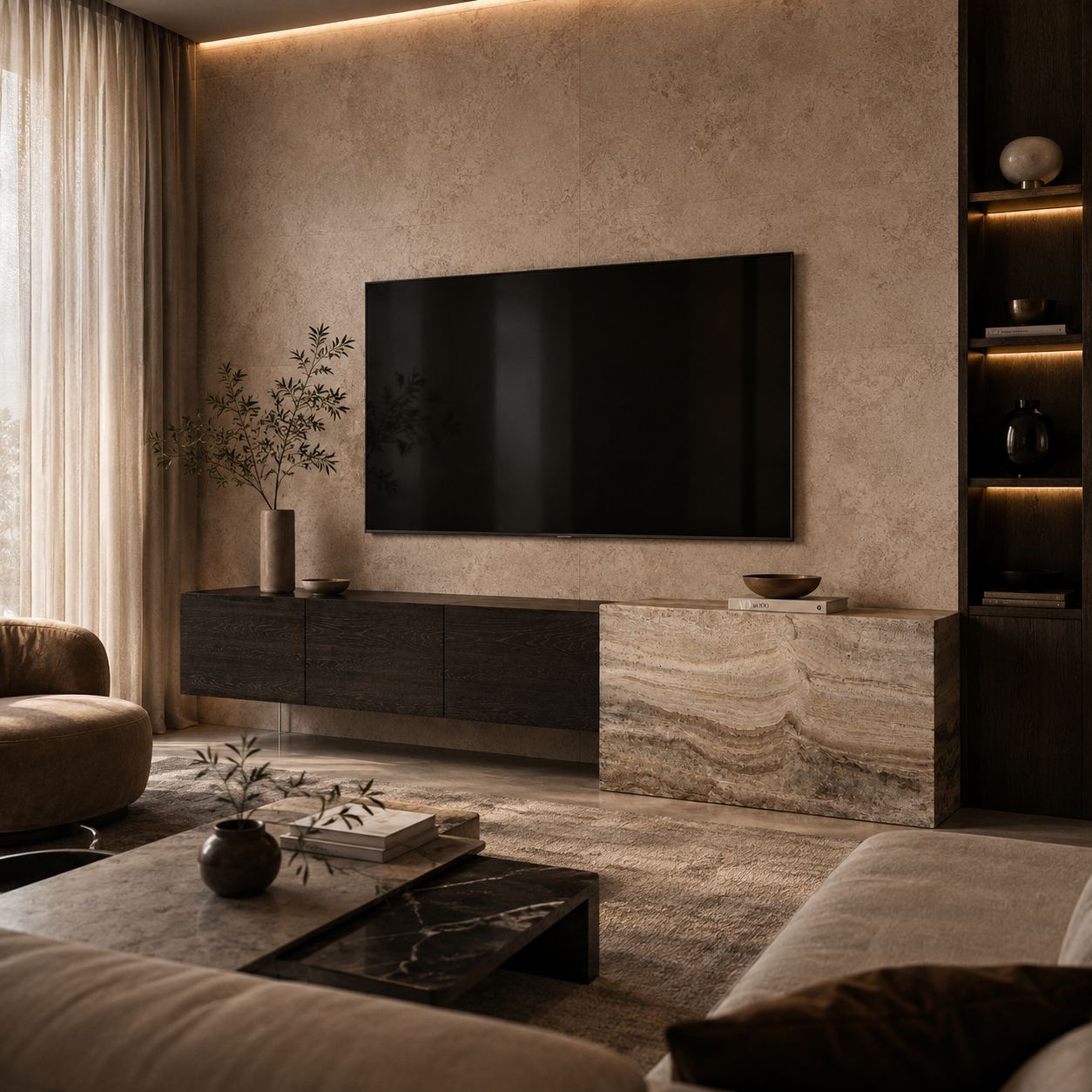 Grafton Marble & Wood TV Unit