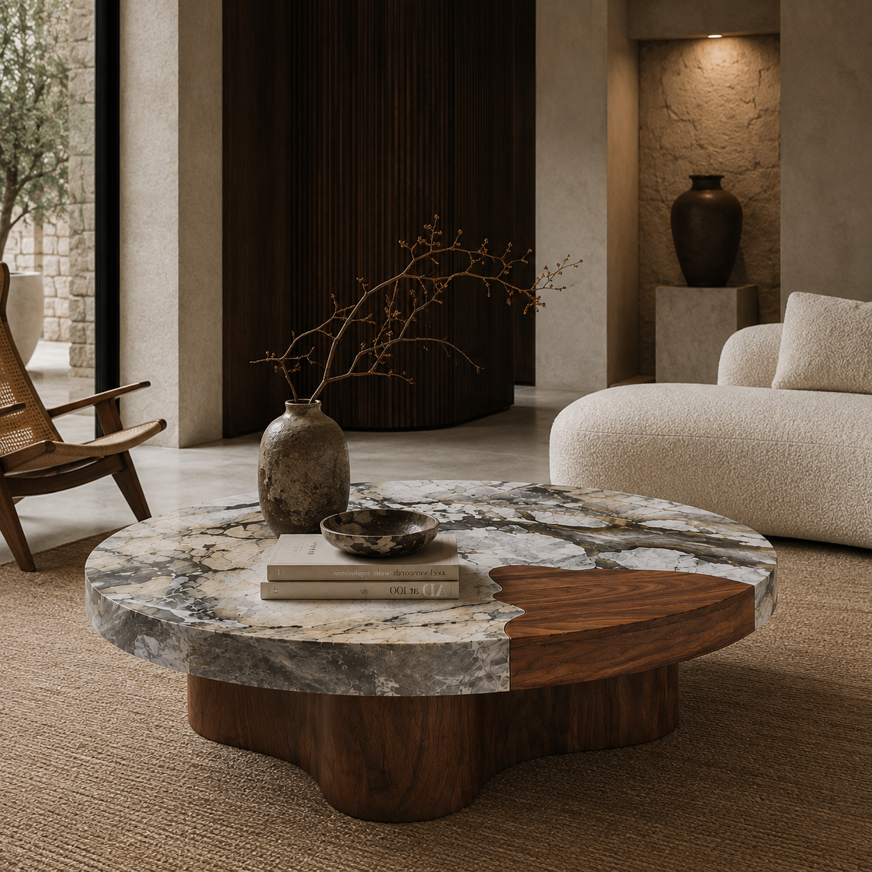 Lowndes Marble & Wood Coffee Table
