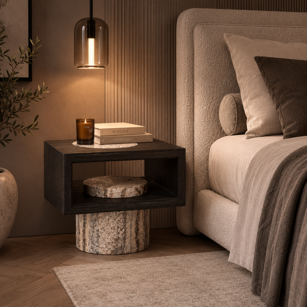 Grosvenor Marble & Wood Bedside Table