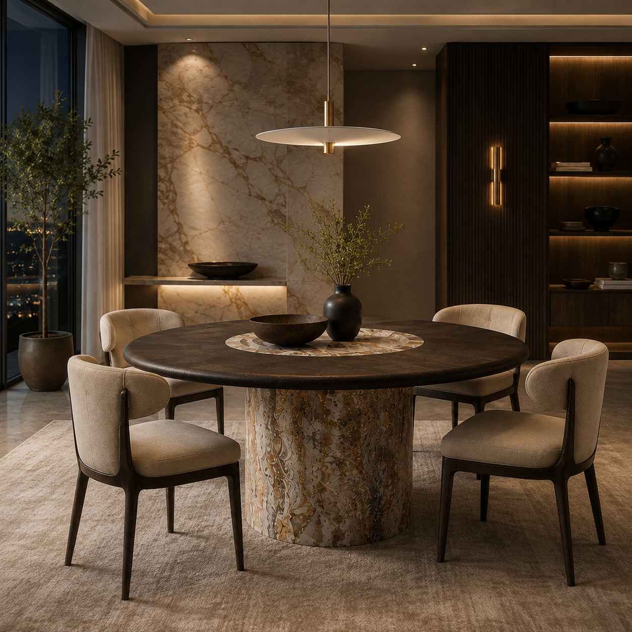 Grosvenor Marble & Wood Dining Table