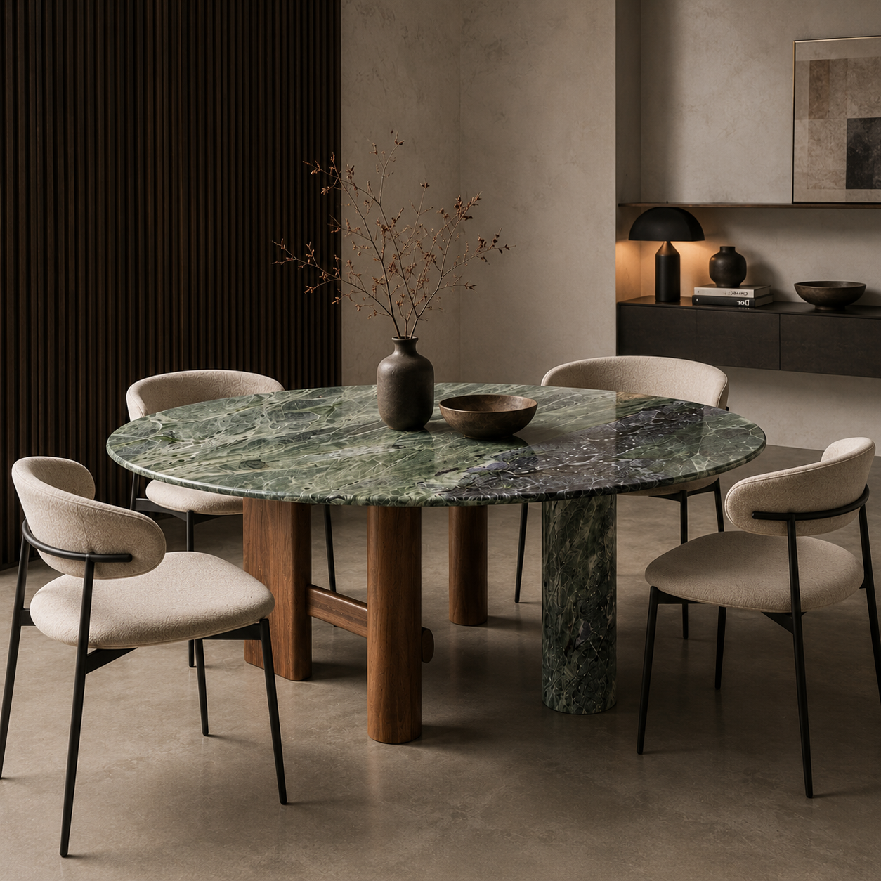 Rutland Marble & Wood Round Dining Table
