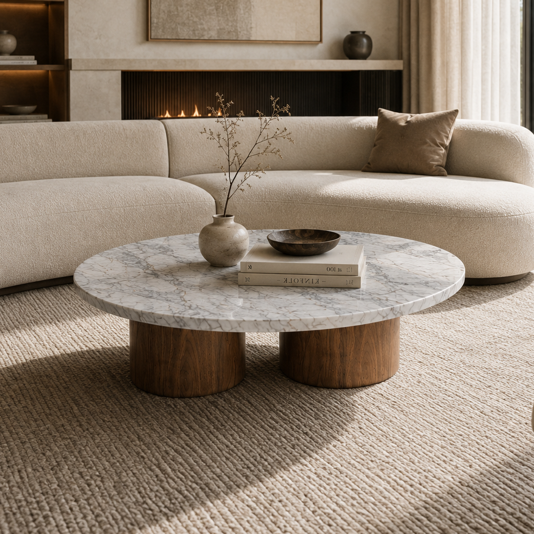 Balfour Round Marble & Wood Coffee Table