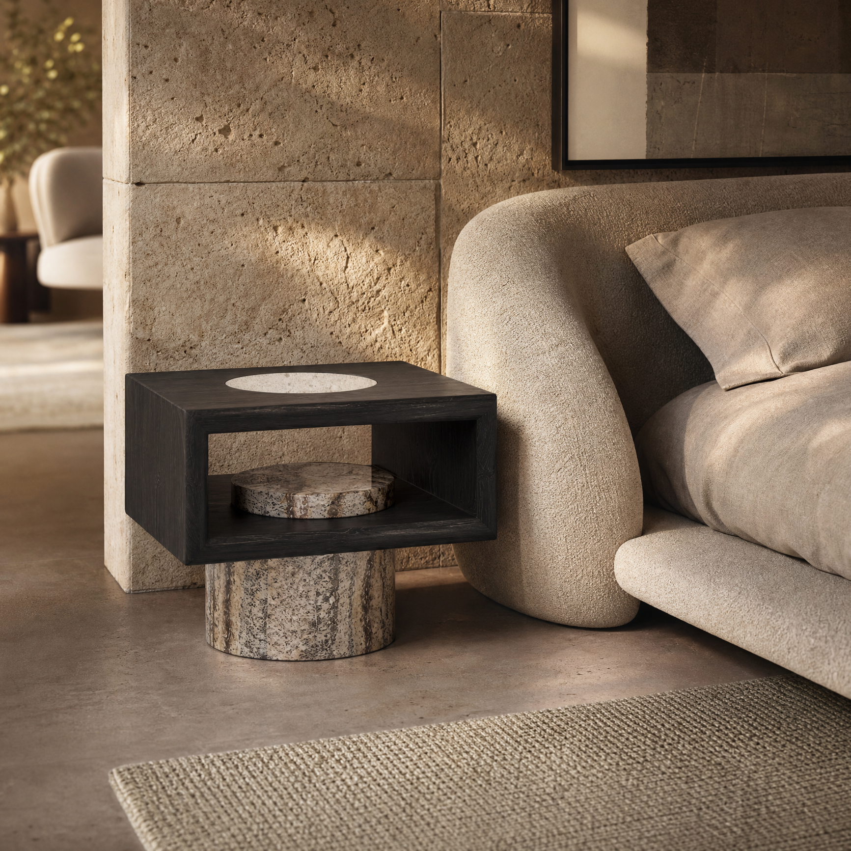 Grosvenor Marble & Wood Bedside Table