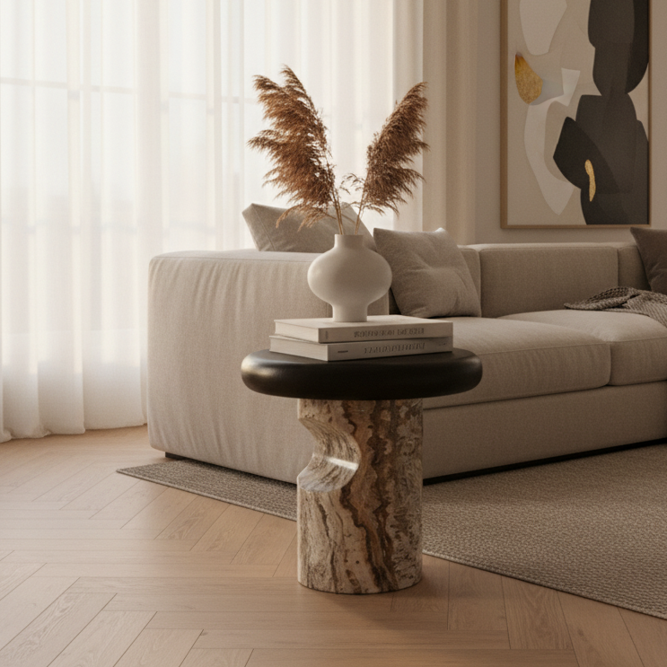 Grosvenor Marble & Wood Side Table