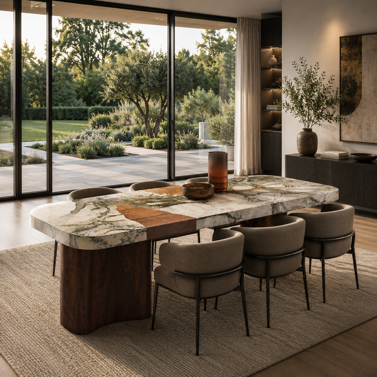 Lowther Marble & Wood Dining Table