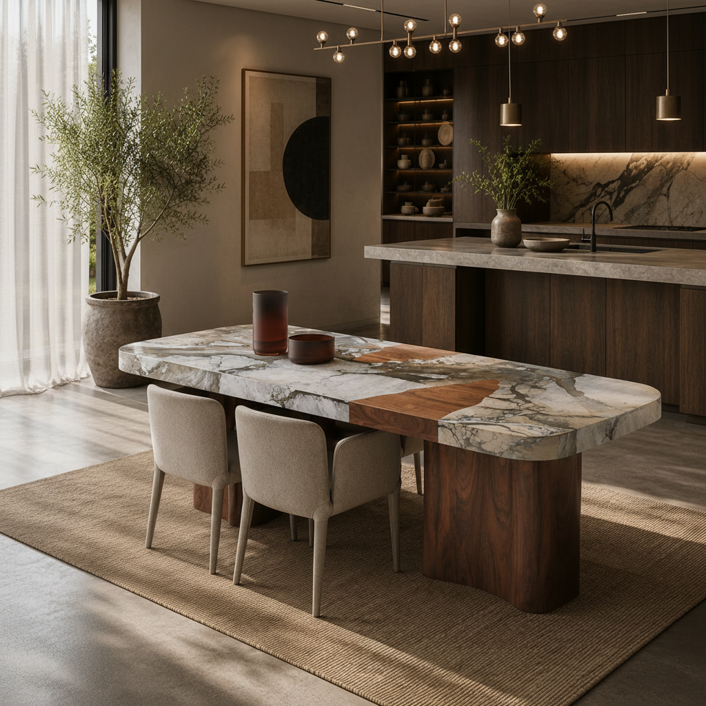 Lowther Marble & Wood Dining Table
