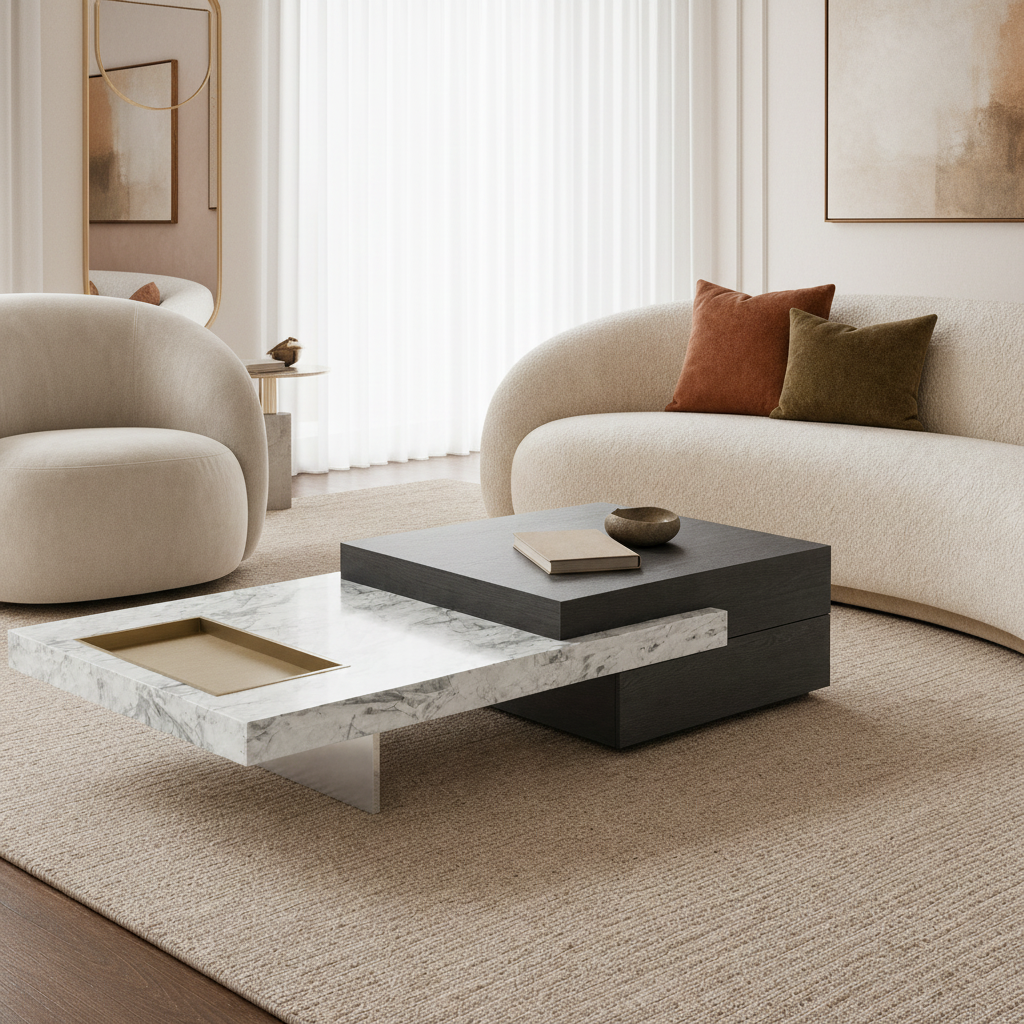 Hanover Marble & Wood Coffee Table