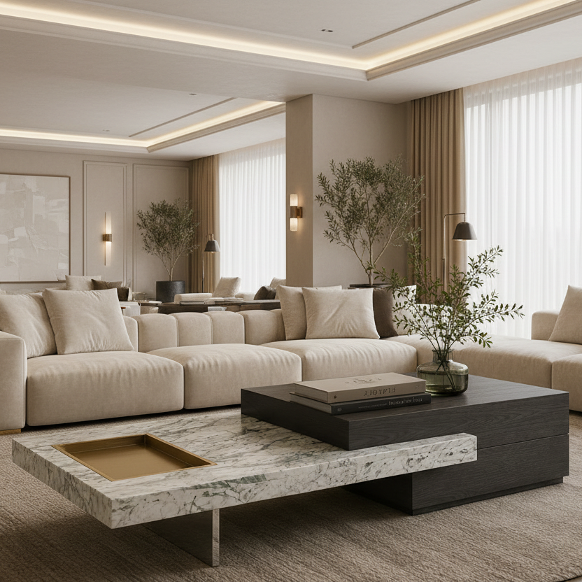 Hanover Marble & Wood Coffee Table