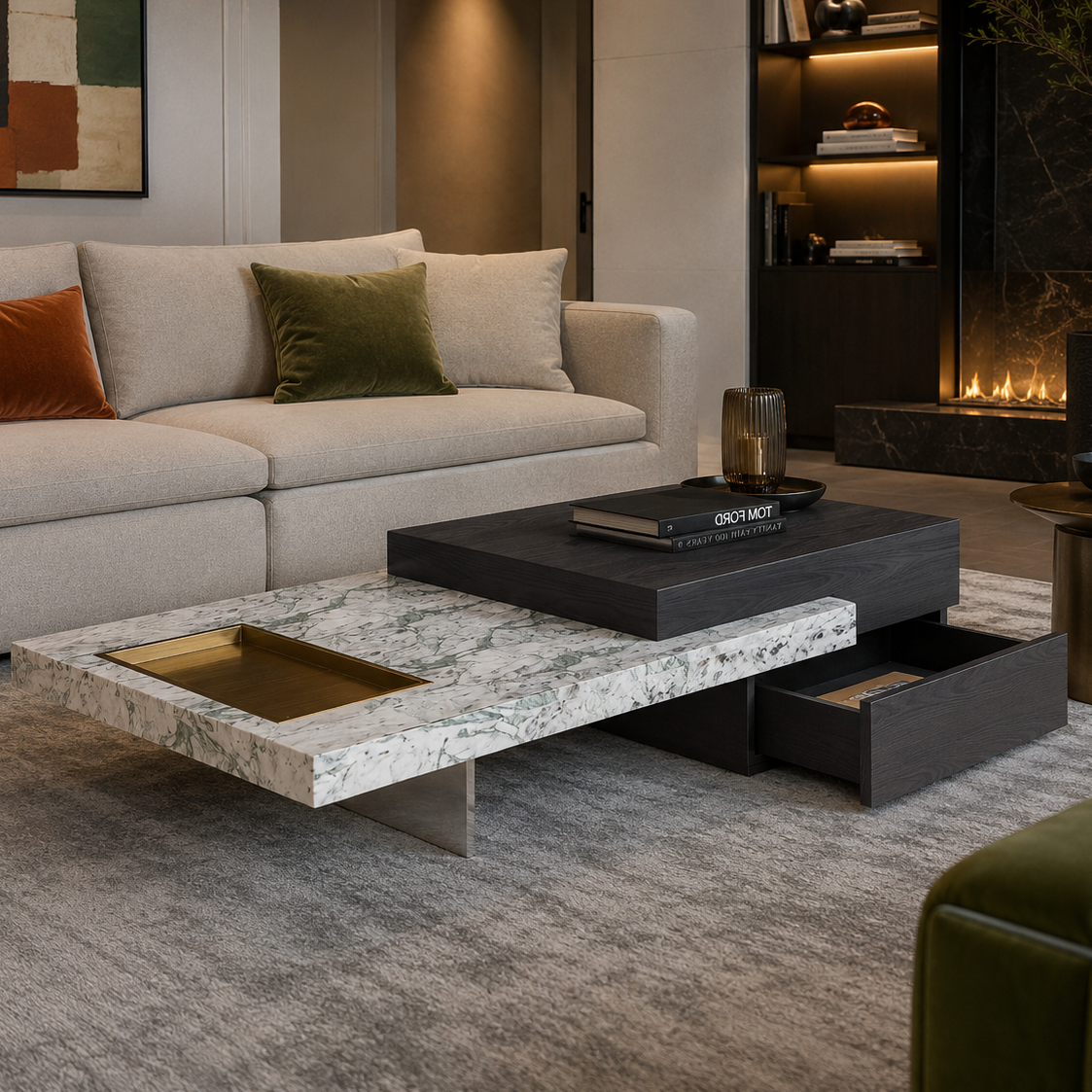 Hanover Marble & Wood Coffee Table