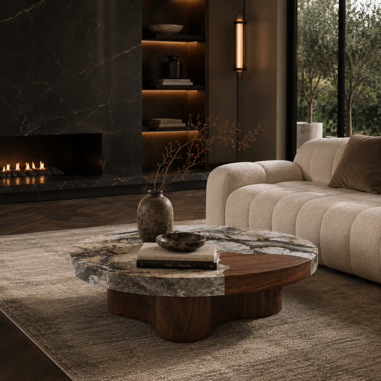 Lowndes Marble & Wood Coffee Table